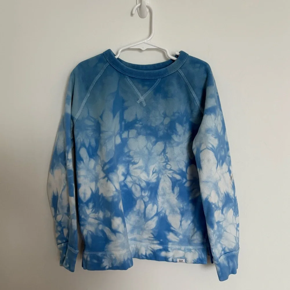 Gap Kids Girls Boys Unisex Tie Dye Crewneck Sweatshirt 6/7 YO Blue White Cotton